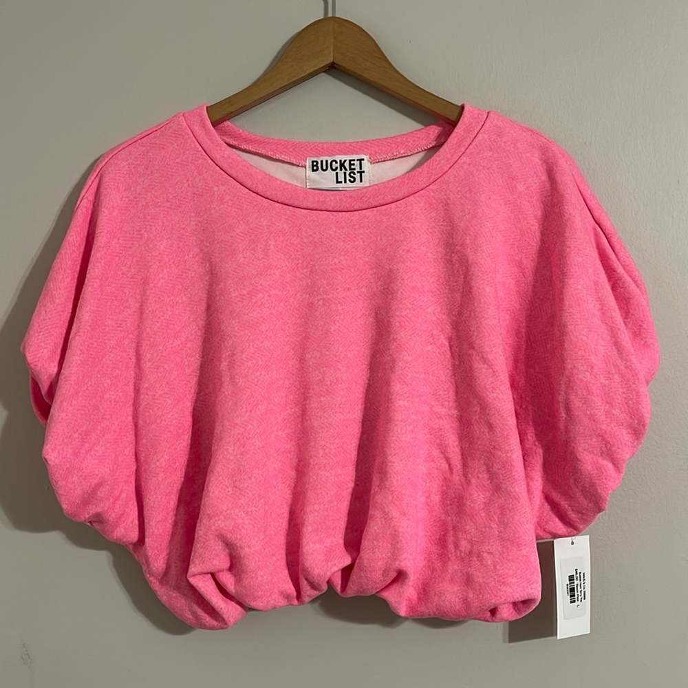 bucket list neon pink crop balloon sweatshirt large